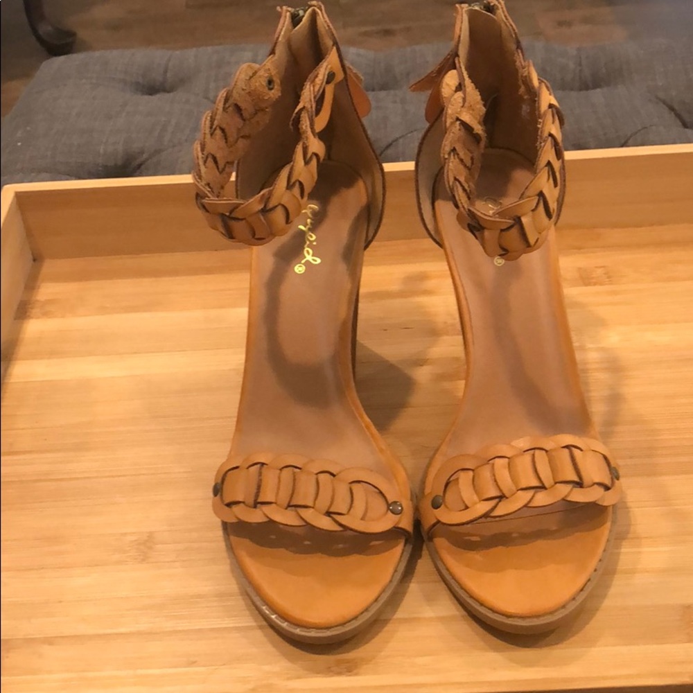 Qupid Braided Tan Heels